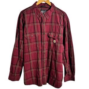 Carhartt Work Shirt Men 2XL Red Check Plaid Long Sleeve Workwear Button Up Loose